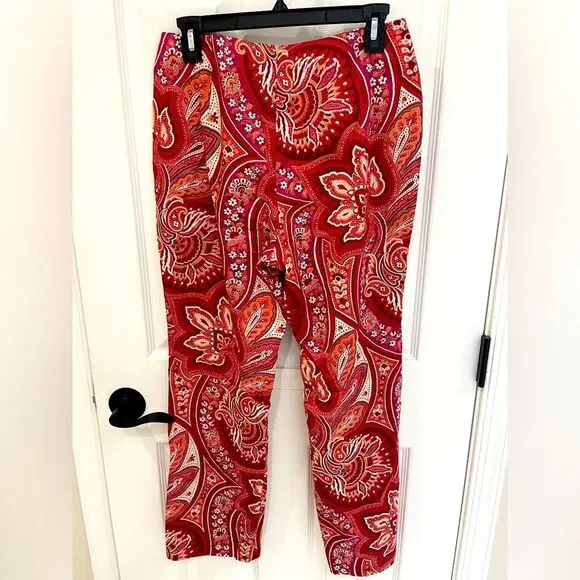 Banana Republic Red Pink Paisley Straight Pants Women's Size 6 - Picture 2 of 6